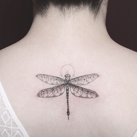 Fine Line Dragonfly Tattoo Design, Fine Line Dragonfly, Dragonfly Back Tattoo, Dragon Fly Tattoo Designs, Dragonfly Tattoo Linework, Dark Dragonfly Tattoo Design, Dragonfly One Line Tattoo, Dragon Fly Tattoo, Edgy Dragonfly Tattoo