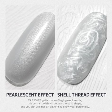 Pearl Drawing, Thread Drawing, Nail Art Mariage, Gold Gel Nails, Gel Nail Polish Colors, White Glitter Nails, Glitter Gel Polish, Nail Art Gel, Holographic Nail Polish