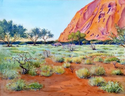 Sunrise at Uluru - OzArt Finder Ayres Rock, Water Colouring, Australia Landscape, Australian Painting, Australian Landscape, Modern Landscape, Desert Art, Painting Inspo, Artist House