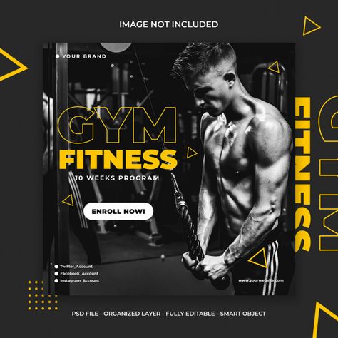 Fitness and gym workout social media ins... | Premium Psd #Freepik #psd #banner Gym Advertising, Gym Banner, Fitness Branding, Fitness Flyer, Gym Poster, Facebook Cover Design, Desain Editorial, Visiting Card Design, Facebook Design