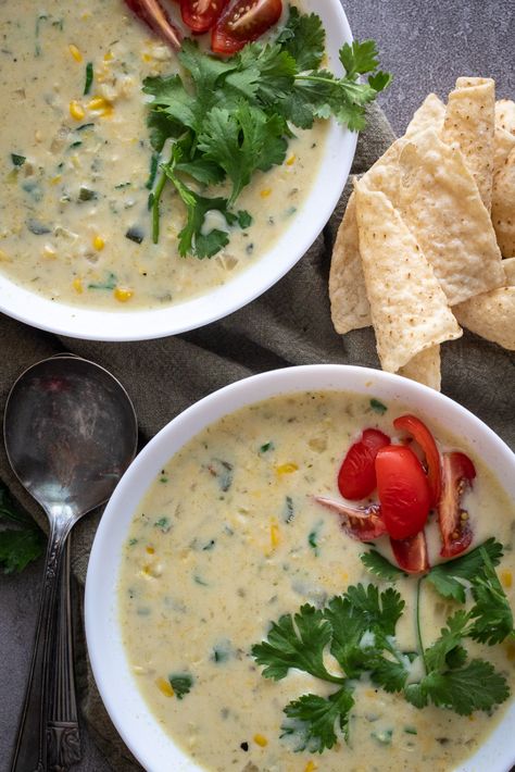 Poblano Corn Chowder, Poblano Corn, Poblano Soup, Fall Eats, Roasted Poblano, Corn Chowder Recipe, Chowder Soup, Winter Comfort Food, Corn Soup