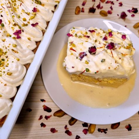 Its a crowd pleaser, and is perfect for any special occasion! Saffron Tres Leches Cake, Saffron Milk Cake, Saffron Milk, Tres Leches Cake Recipe, Milk Cake, Tres Leches Cake, Eid Special, Decadent Cakes, Tres Leches