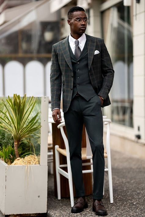 Bold patterns, refined tailoring. This green plaid slim-fit suit is for the man who appreciates classic cuts with a modern twist. Be it a business event or a special occasion, this suit ensures you’re unforgettable.

#greenplaid #slimfitsuit #boldstyle #modernmenswear #statementlook #plaidfashion #standoutinstyle #vibrantmenswear #menssuits #elevatedstyle Mens Formal Fashion, Plaid Suit Men, Bow Tie Suit, Mens Wardrobe Essentials, Modern Fit Suit, Suit Styles, Suit Stores, Slim Fit Suit Men, Modern Mens Fashion