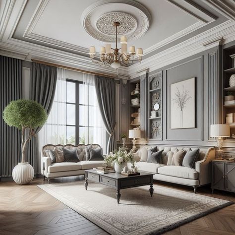 Modern Traditional Living Room American Classic Living Room, Modern Traditional Living Room Ideas, Rich Interior Design, French Modern Living Room, Elegant Traditional Living Room, Victorian Living Room Ideas, Old Money Living Room, Classic Contemporary Living Room, Traditional Family Room Design