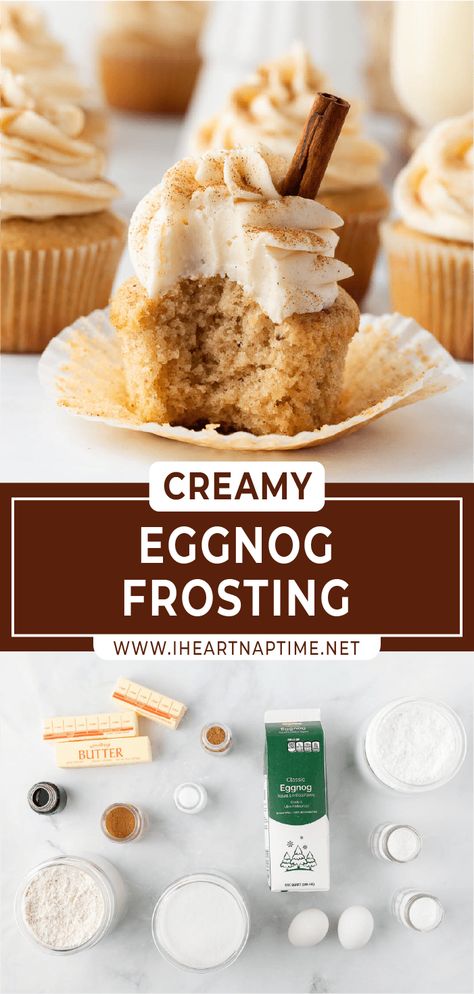 This eggnog frosting puts a happy holiday spin on a classic buttercream frosting and comes together in just 10 minutes. The perfect finishing touch for your favorite holiday desserts! Egg Nog Icing, Egg Nog Frosting Recipe, Eggnog Buttercream Frosting, Eggnog Frosting Recipe, Eggnog Icing, Eggnog Frosting, Eggnog Buttercream, Cake Batter Truffles, Cake Pop Recipe Easy