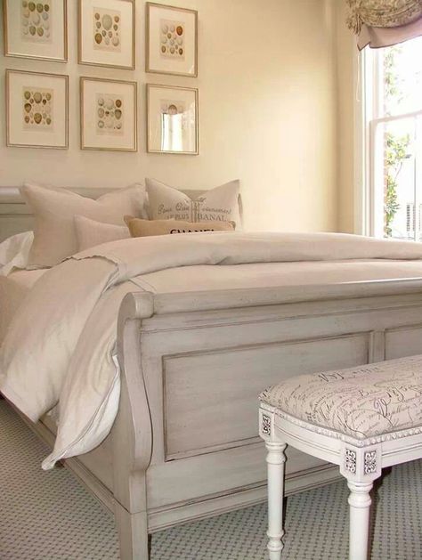 Romantic room Cozy Bedroom Furniture, Painted Bedroom, Bed Makeover, Painted Beds, Furniture Dolly, Painted Bedroom Furniture, Sleigh Bed, Diy Bed Frame, Shabby Chic Bedroom