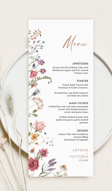 Floral Menu Design, Menu Card Design, Event Menu, Wedding Illustration, Wedding Menu Cards, Birthday Planning, Minimal Wedding, Cute Wedding Ideas, Wedding Mood Board