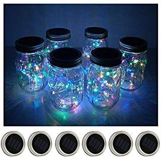 6 Pack Mason Jar Lights 10 LED Solar Colorful Fairy String Lights Lids Insert for Patio Yard Garden Party Wedding Christmas Decorative Lighting Fit for Regular Mouth Jars(Jars Not Included) Lawn Party Wedding, Jar Hanging, Colorful Fairy, Fireflies In A Jar, Mason Jar Lights, Christmas Lights Outside, Solar Mason Jars, Colorful Lighting, Diy Outdoor Lighting