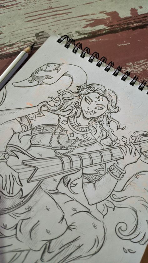 #Saraswati #PencilSketch Maa Saraswati Art, Saraswati Sketch, Maa Saraswati Drawing, Saraswati Art, Maa Saraswati, Hard Drawings, Shading Drawing, Saraswati Devi, Saraswati Goddess