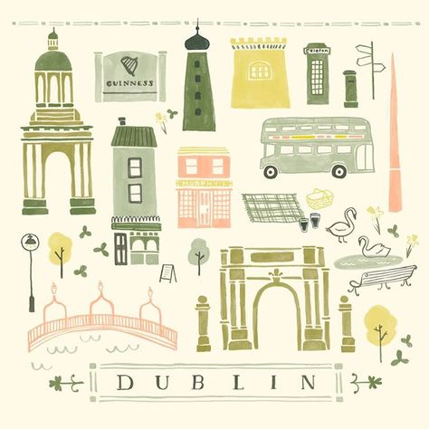 Dublin Illustration, Oktoberfest Trip, Dublin Print, Dublin Winter, Irish Illustration, Dublin Library, Ireland Illustration, Dublin Nightlife, Dublin Aesthetic