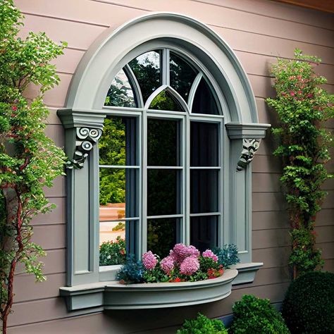 Arched Window Trim, Exterior Window Trim Ideas, Window Trim Ideas, Front Window Design, Door Frame Molding, Victorian Windows, House Window Design, Trim Ideas, Classic Window