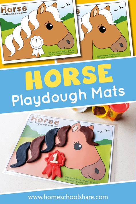 Horse Playdough Mat Printables (free!) - Homeschool Share Farm Playdoh Mats Free Printable, Preschool Horse Activities, Farm Curriculum, Preschool Playdough, Playdoh Mats, Discovery Day, Horses Theme, Farm Activities, Playdough Mats