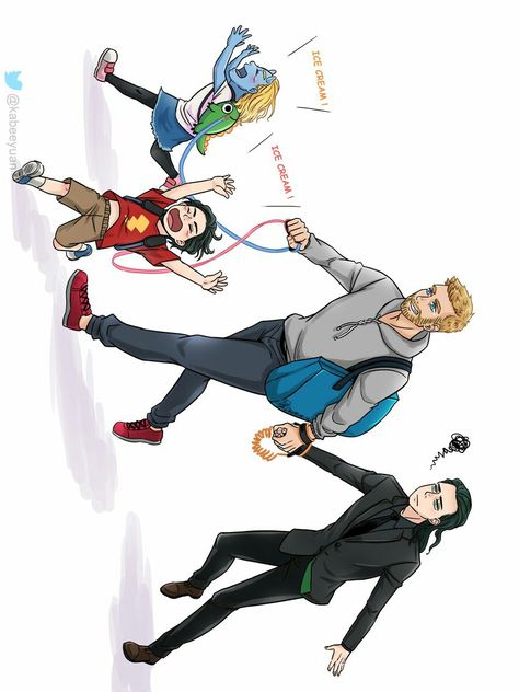 ThorKi family by KabeeYuan | PD: If you don't like it just ignore it (ﾉ_ _)ﾉ Thorki Fanart, Fan Art Dc, Thor X Loki, Loki Fanart, Marvel Superhero Posters, Avengers Comics, Marvel Vs Dc, Loki Marvel, Loki Thor