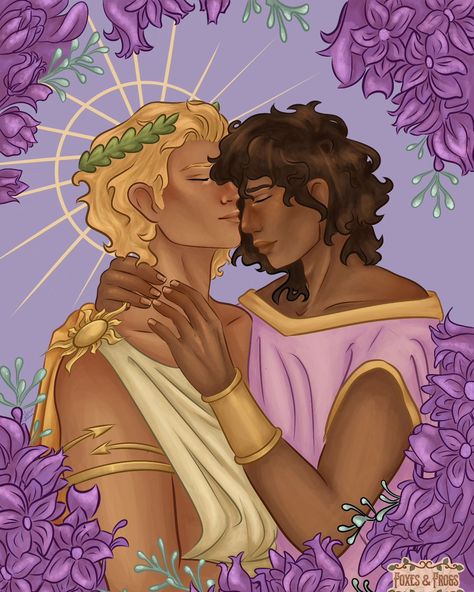 "Apollon & Hyakinthos (Apollo & Hyacinthus)" One of our new mini prints!! #Apollo #Hyacinthus #greekmythology #myth #mythology #drawing #art #digitalart #artist #artwork #procreate #artistoninstagram #lineart #sketchbook #illustration #fantasy #hellenic #hellenicpolytheism Hermaphroditus Art, Apollo X Hyacinthus Fanart, Hyacinth And Apollo, Apollo And Hyacinth Fanart, Apollo X Hyacinthus, Hyacinthus And Apollo, Apollo And Hermes, Apollo Altar, Apollo Core