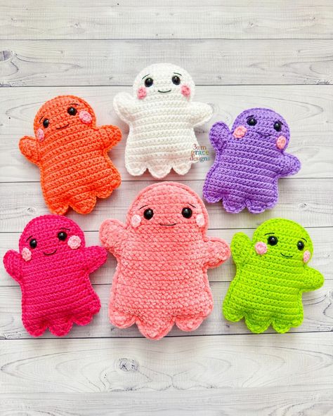 Our Mini Ghost Cuddler works up so quickly – we’ve made him in several fun colors for this Halloween season. 👻 Also peep him in a plush yarn version. Want to grab your own copy of the Mini Ghost Kawaii Cuddler? Comment “ghost” and we’ll send you the info. (If you’re not following us, you may have to accept the message request. ❤️) #learntocrochet #learnamigurumi #amigurumidolls #amigurumilover #crochetinstagram #crochettutorial #3amgracedesigns #kawaiicuddler #crochetpatterns #learntocroche... Crochet Halloween Patterns Free, Halloween Crochet Patterns, Halloween Crochet, Halloween Patterns, Halloween Season, Learn To Crochet, Crochet Tutorial, Crochet Amigurumi, Free Pattern