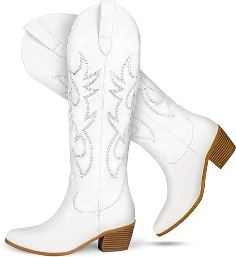 Knee High Cowgirl Boots, High Cowgirl Boots, White Gogo Boots, Boots Embroidered, Knee High Cowboy Boots, Wide Calf Knee High Boots, White Cowgirl Boots, Black Cowgirl Boots, Cowboy Boots For Women