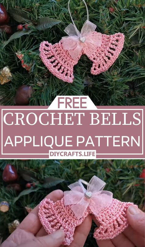 Festive Inspired Crochet Christmas Appliques Patterns - DIY Crafts Crochet Christmas Appliques, Crochet Bells, Crochet Christmas Ornaments Free Pattern, Christmas Appliques, Christmas Applique Patterns, Crochet Christmas Ornaments Free, Crochet Applique Patterns Free, Crochet Ornament Patterns, Crochet Snowflake