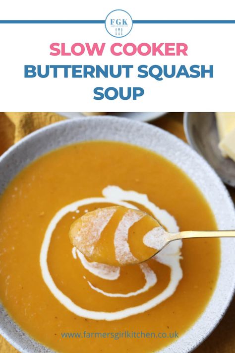 Butternut Squash Soup Slow Cooker, Slow Cooker Butternut Squash Soup, Slow Cooker Butternut Squash, Easy Vegetable Soup, Butternut Squash Soup Recipe, Food Dolls, Carrot Ginger Soup, Butternut Squash Recipes Soup, Squash Soup Recipe