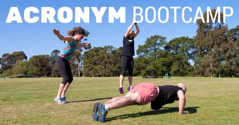 Acronym Bootcamp Workout | Bootcamp Ideas Bootcamp Ideas, One Week Diet, Bootcamp Workout, Jump Workout, Star Jumps, Highlight Ideas, Dynamic Warm Up, Air Squats, Bicycle Crunches