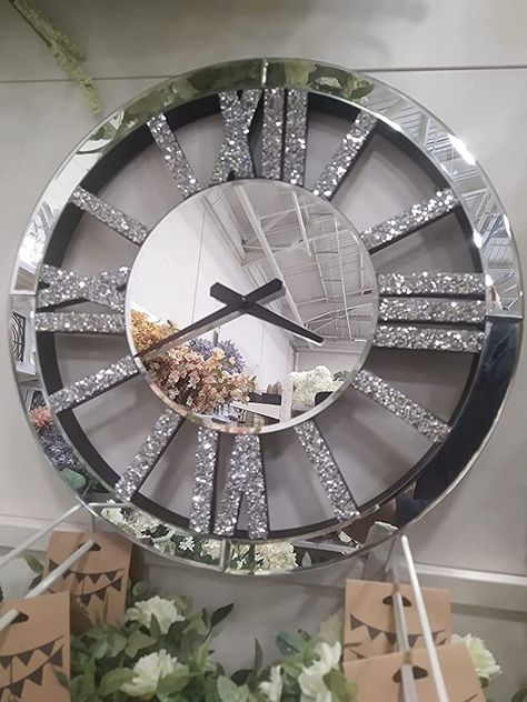 Mirror Coasters, Mirror Clock, Silver Display, Crystal Mirror, Living Room Hallway, Crystal Wall, Room Hallway, Room Type, Diamond Crystal