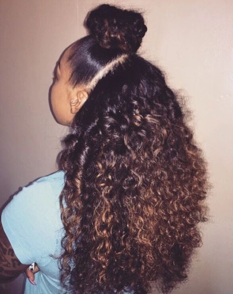 Untitled on We Heart It Half Up Half Down Bun, Down Bun, Cabello Afro Natural, Instagram Baddie, Natural Hair Beauty, Hair Laid, Natural Hair Inspiration, Hair Crush, Long Curly Hair