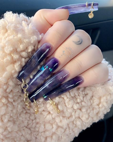 Dark Purple Acrylic Nails, Dark Purple Acrylic, Purple Acrylic Nails, Purple Acrylic, Cute Acrylic Nail Designs, Exotic Nails, Coffin Nails Long, Bling Acrylic Nails, Dream Nails