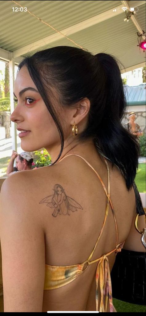 Camilla Mendes Tattoo, Camila Mendes Tattoo, Camilla Mendes Aesthetic, Cami Mendes Tattoo, Camilla Flower Tattoo, Adelaine Morin Tattoo, Fairy Tattoo Placement, Camilla Tattoo Flower, Camilla Cabello Style