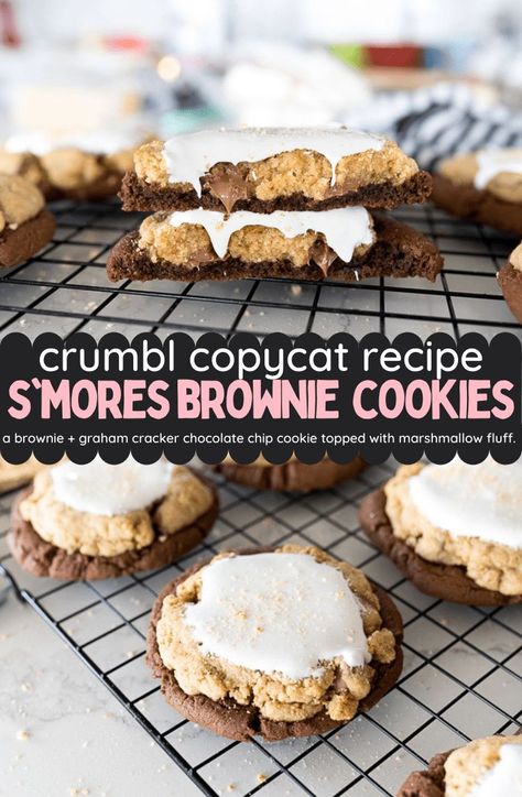 Crumbl Cookie Copycat Smores Brownie, Crumbl Cookie Smores, Smores Crumble Cookies Copycat, Crumble Smores Cookie Copycat Recipe, Smores Crumble Cookie Recipe, Crumble Smores Cookies, Crumbl Smore Cookie Copycat, Smores Cookies Crumbl, Healthy Crumble Cookie Recipe