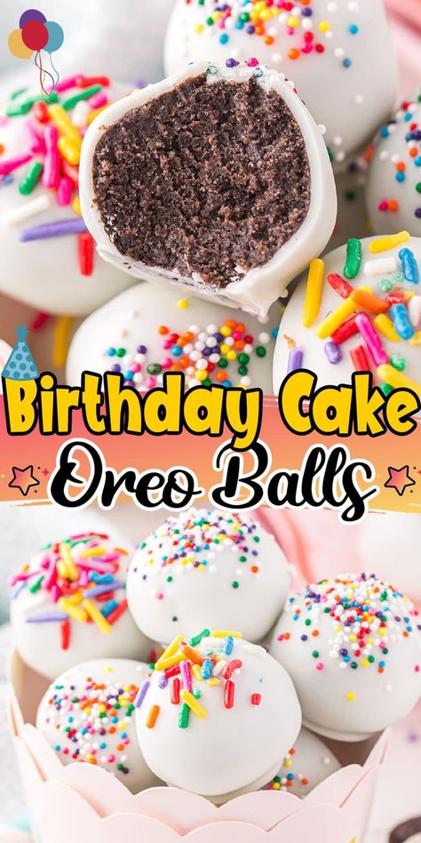 Chocolate Covered Oreos Birthday, Easy Birthday Treats, Birthday Cake Oreo, Oreo Cake Balls, Oreo Birthday Cake, Oreo Cookie Balls, Cake Oreo, Cake Ball Recipes, Cheesecake Truffles