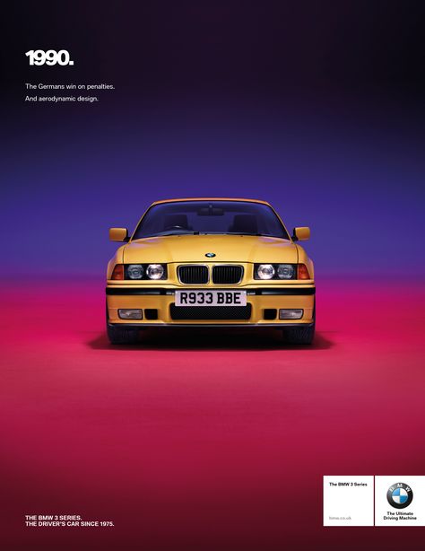 Retro press advertisement for a BMW 3 Series Campaign. 1990 BMW 3 Series E36. Press Advertisement, E36 Poster, Bmw Poster Design, Bmw Advertising, Bmw Advertisement, Bmw Ads, Bmw E30 Advertisement, Bmw E30 M3 Poster, Automotive Ads