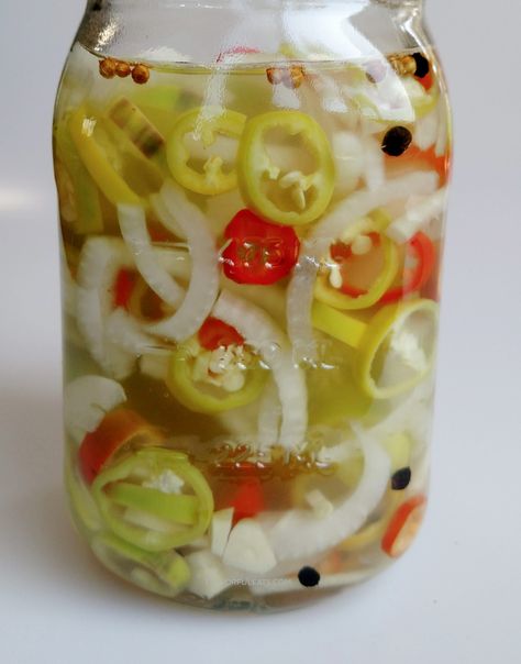 Pickled Hot Banana Peppers & Onions - Flavorful Eats Best Pickled Banana Peppers Recipe, Pickled Hot Banana Peppers, Pickle Banana Peppers Recipe, Slow Cooker Soup Vegetarian, Hot Banana, Recipes With Banana Peppers, Sweet Banana Peppers, Pickled Hot Peppers, Hot Banana Peppers