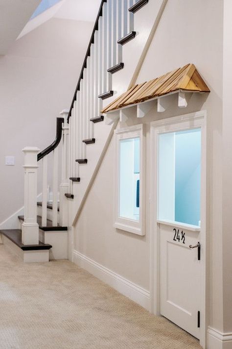 Under The Stairs Playroom, Transitional, entrance/foyer, Summit Signature Homes Under Stairs Playhouse, Under Stairs Playroom, Stair Nook, تحت الدرج, Open Stairs, Basement Playroom, Stairs Ideas, Stair Remodel, Concrete Stairs