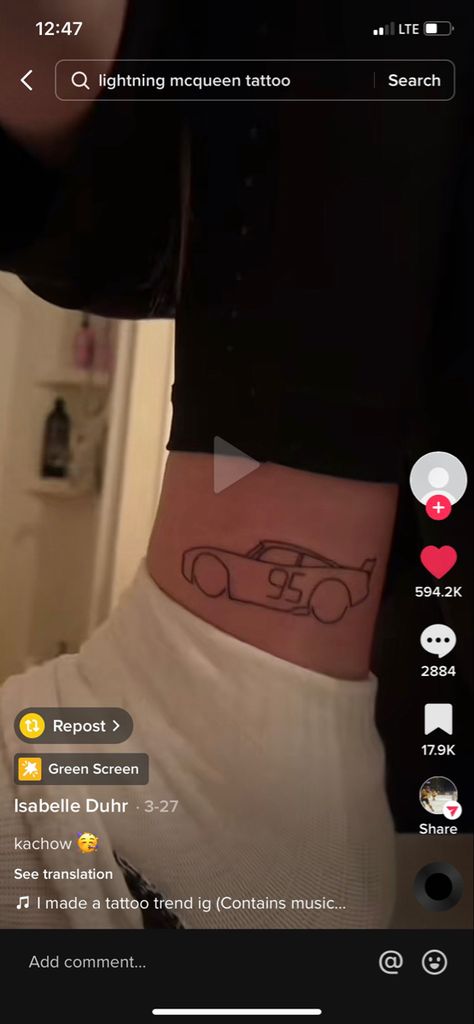 Lightning Mcqueen Tattoo, Mcqueen Tattoo, Disney Tattoos Small, Tattoos Cool, Flash Mcqueen, Simple Tats, Tattoo Disney, Disney Best Friends, Movie Tattoo