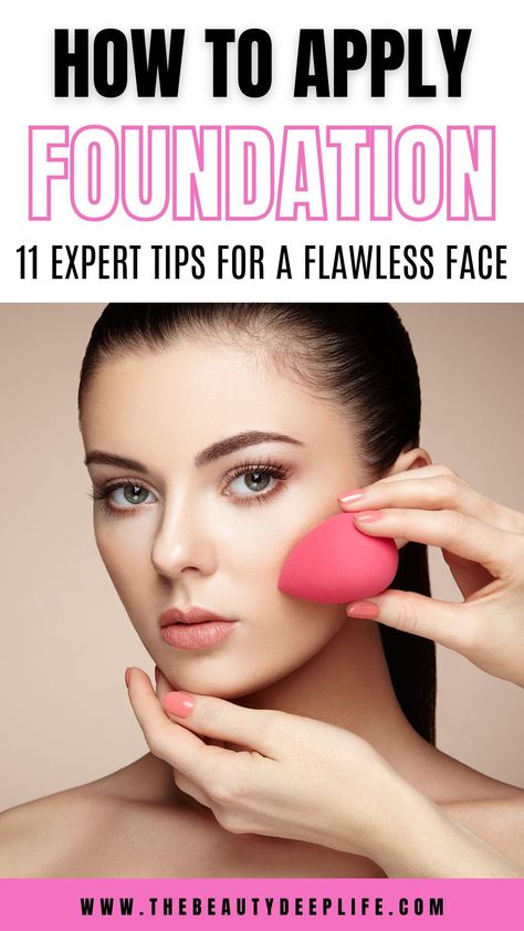 Learn how to apply foundation and get the best makeup tips for beginners on achieving a smooth, even coverage from selecting the right formula and shades to the right tools, brushes, and more! Plus get foundation application tips for using 5 different types of makeup brushes (traditional, dome, angled, stippling, etc.)! Look flawless, beautiful, and step up your foundation makeup game! Smooth Foundation Application, Make Up Applications, How To Select Foundation Shade, How To Apply Foundation Correctly Step By Step, How To Apply Makeup Step By Step, Flawless Foundation Application, Quick Makeup Tutorial, Apply Foundation, Foundation Tips