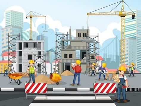 Construction Site Drawing, Drawing Construction, Vector Building, Ing Civil, Cartoon Building, Fish Gallery, Construction Images, House Clipart, Diy Room Decor For Teens