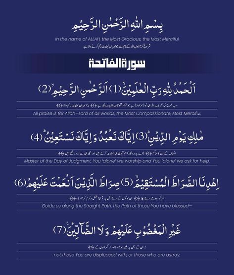 Surah Fatiha with English and Urdu Translation Surah Fatiha Translation, Al Fatiha, Surah Fatiha, Quran In English, Vector Portrait, English Translation, Lesson Quotes, Ask For Help, Islamic Love Quotes