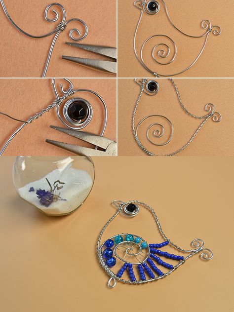 LC.Pandahall.com has published this wire wrapped and beads bird making tutorial. Wire Art Tutorial Patterns, Wire Birds Diy, Beaded Wire Art, Copper Wire Crafts, Wire Bird, Wire Jig, Wire Creations, Beaded Bird, Wire Jewelry Patterns