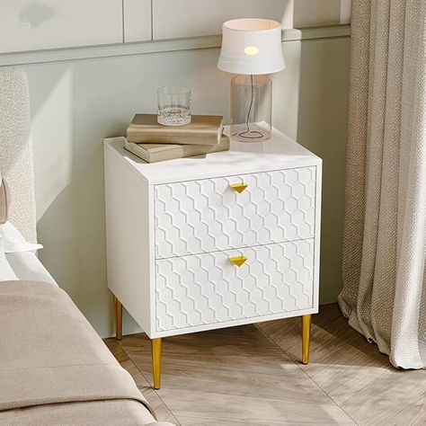 Amazon.com: Boyel Living Nightstand with 2 Drawers, Modern bedside table with Brass Knobs for Living Room, Bedroom,White : Home & Kitchen Tall Nightstands, Nightstand White, White Storage Cabinets, Accent Storage Cabinet, Small Gadgets, Playroom Nursery, Bedside Table Storage, Accent Storage, Modern Bedside