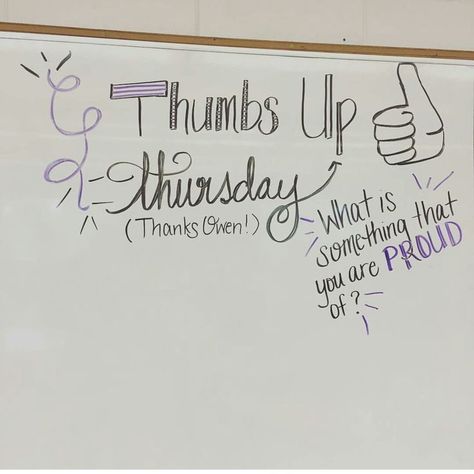 thumbs up #thursday! Motivate yourself and your meeting! Thursday Morning Message, Whiteboard Activities, Whiteboard Prompts, Whiteboard Questions, Whiteboard Ideas, Whiteboard Messages, Morning Board, Quick Writes, Responsive Classroom