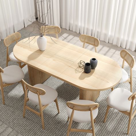 63"-79" Oval Extendable Dining Table with Butterfly Leaf 8 Seater Natural Oak Japandi Table, Whitewash Dining Table, Modern Oval Dining Table, Japandi Dining, Mesa Oval, 8 Seater Dining Table, Loveseat Living Room, Oval Dining Table, Rustic Dining Room