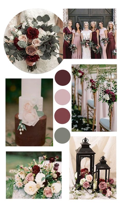 5 Swoon-worthy Wedding Color Combos With Blush Pink – Clear Wedding Invites Green And Burgundy Wedding, Sage Wedding Colors, Wedding Theme Color Schemes, Burgundy And Blush Wedding, Fall Wedding Color Schemes, Wedding Color Combinations, Wedding Color Pallet, Wedding Color Ideas, Wedding Color Combos