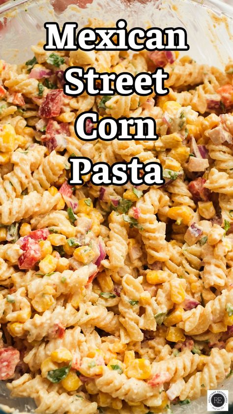 Loaded with all your favorite flavors and a punch of spice, this Mexican Street Corn Pasta is super easy to make and is delicious! Things To Make With Corn, Mexican Street Corn Pasta, Street Corn Pasta Salad Recipes, Mexican Street Corn Pasta Salad Recipe, Mexican Street Corn Pasta Salad, Street Corn Salad Pasta, Mexican Street Corn Pasta Salad Ditalini, Me Ican Street Corn Pasta, Mexican Pasta Recipes