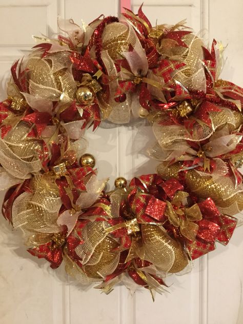 Red And Gold Christmas Wreaths, Red And Gold Wreath Christmas, Gold And Red Christmas Wreath, Red And Gold Christmas Wreath Deco Mesh, Red And Gold Wreaths, Red And Gold Christmas Wreath, Gold Wreath Christmas, Christmas Centre Pieces, Red Gold Christmas