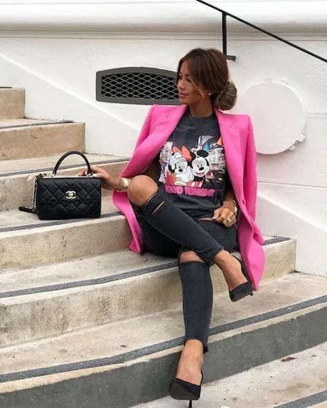 Hot Pink Blazer Outfit, Pink Blazer Outfit, Light Pink Blazer, Outfit Ideas Pink, Hot Pink Blazer, Hot Pink Outfit, Light Pink Blazers, Hot Pink Blazers, Blazer Outfits Casual