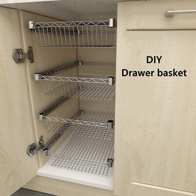 DIY Cupboard Drawer Basket Storage Shelf Organizer Sliding Cabinet Pull Out  | eBay Diy Cupboard, Sliding Cabinet, Shelf Baskets Storage, Pull Out Shelves, Kitchen Storage Shelves, Diy Drawers, Shelf Organizer, Organizing Hacks, Cupboard Drawers