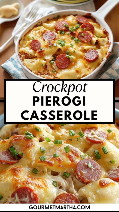 This Crockpot Pierogi Casserole with Turkey Kielbasa is the perfect comfort food for busy nights. Creamy, cheesy pierogis blend with savory turkey kielbasa for a meal that’s both hearty and easy to make. Just toss everything in the slow cooker and let it do the work! Save this quick and easy recipe for busy days #pierogicasserole #crockpotrecipes #slowcookermeals #comfortfood #turkeykielbasa #easycasserole #familydinner #weeknightdinner #heartymeals #mealprep #cheesypierogis #easyrecipes Crockpot Pierogi Casserole, Kielbasa Crockpot, Pierogies And Kielbasa, Turkey Kielbasa, How To Cook Kielbasa, Crockpot Dump Recipes, Pierogi Casserole, Short Ribs Slow Cooker, Bratwurst Recipes