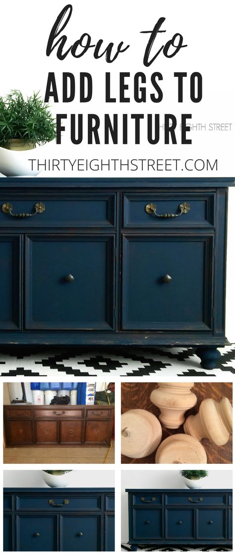 How To Add Legs and Feet To Furniture To Add Height and High End Style! Customize Your Furniture by Adding Legs. Create Two Pieces of Furniture From One China Hutch Cabinet. Repurposing Furniture. Blue Buffet. Blue Painted Furniture #furniturelegs #repurposingfurniture #bluefurniture #buffetideas #furnitureideas #paintedfurniture Add Legs To Furniture, Traditional Bedroom Furniture, Diy Bedroom, Distressed Furniture, Furniture Showroom, Bedroom Decorating, Refurbished Furniture, Furniture Makeover Diy, Ikea Hacks