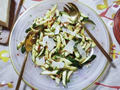 Warm Zucchini Salad with Almonds Recipe | Geoffrey Zakarian | Food Network Warm Zucchini Salad With Almonds, Zucchini With Almonds, Zucchini Recipes Salad, Geoffrey Zakarian Recipes, Dinner Starters, Salad With Almonds, Vegetable Tacos, Almonds Recipe, Geoffrey Zakarian