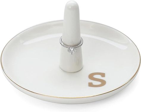 Jewery Tray with personalized S-Monogrammed Engagement Gifts for Friends,Birthday Mother's Day Christmas Gifts for Women,Ceramic White Gifts For Friends Birthday, Gifts For Engaged Friend, Sister In Law Gifts, Key Bracelet, Friend Bff, Mother In Law Gifts, Friends Birthday, Newly Engaged, Bridal Gift