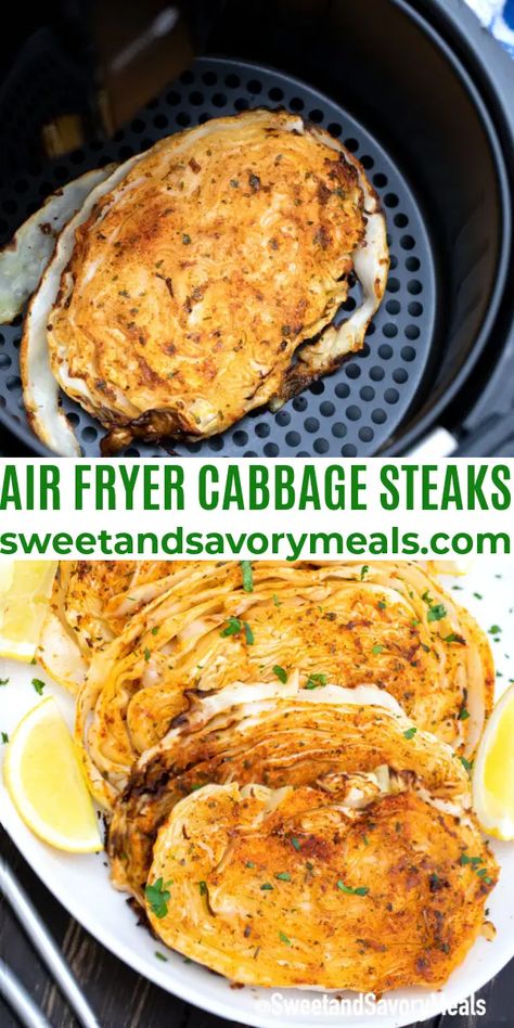 Air Fryer Cabbage Steaks [Video] - Sweet and Savory Meals Air Fryer Cabbage, Fryer Cabbage, Baked Cabbage Steaks, Cabbage Steaks Recipe, Easy Cabbage Recipes, Roasted Cabbage Steaks, Baked Cabbage, Cabbage Steaks, Sides Dishes